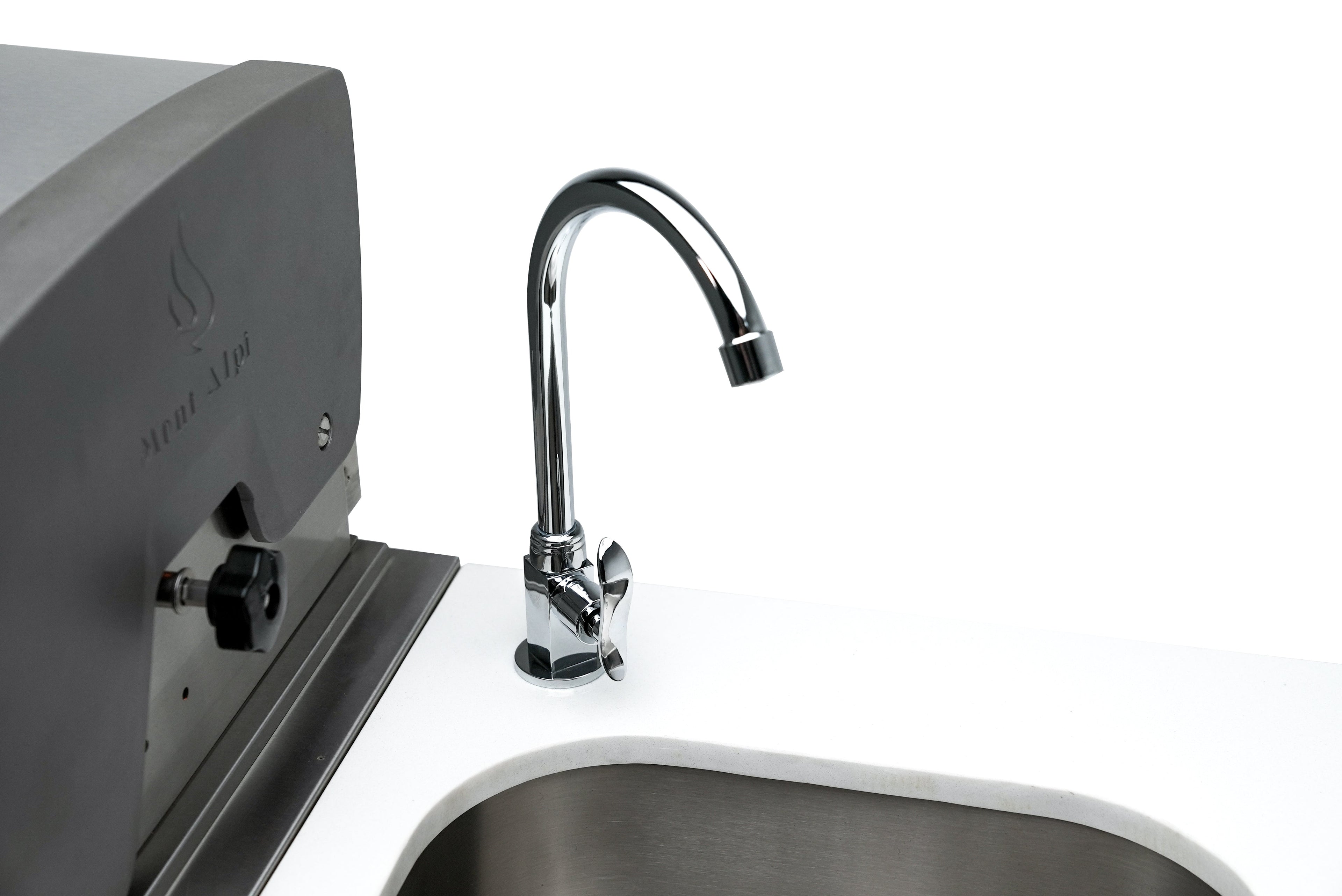 Mont Alpi 400 Deluxe BBQ Grill Island with Beverage Center, Kamado Module & Extra Storage - MAi400-DBEVKAMXL