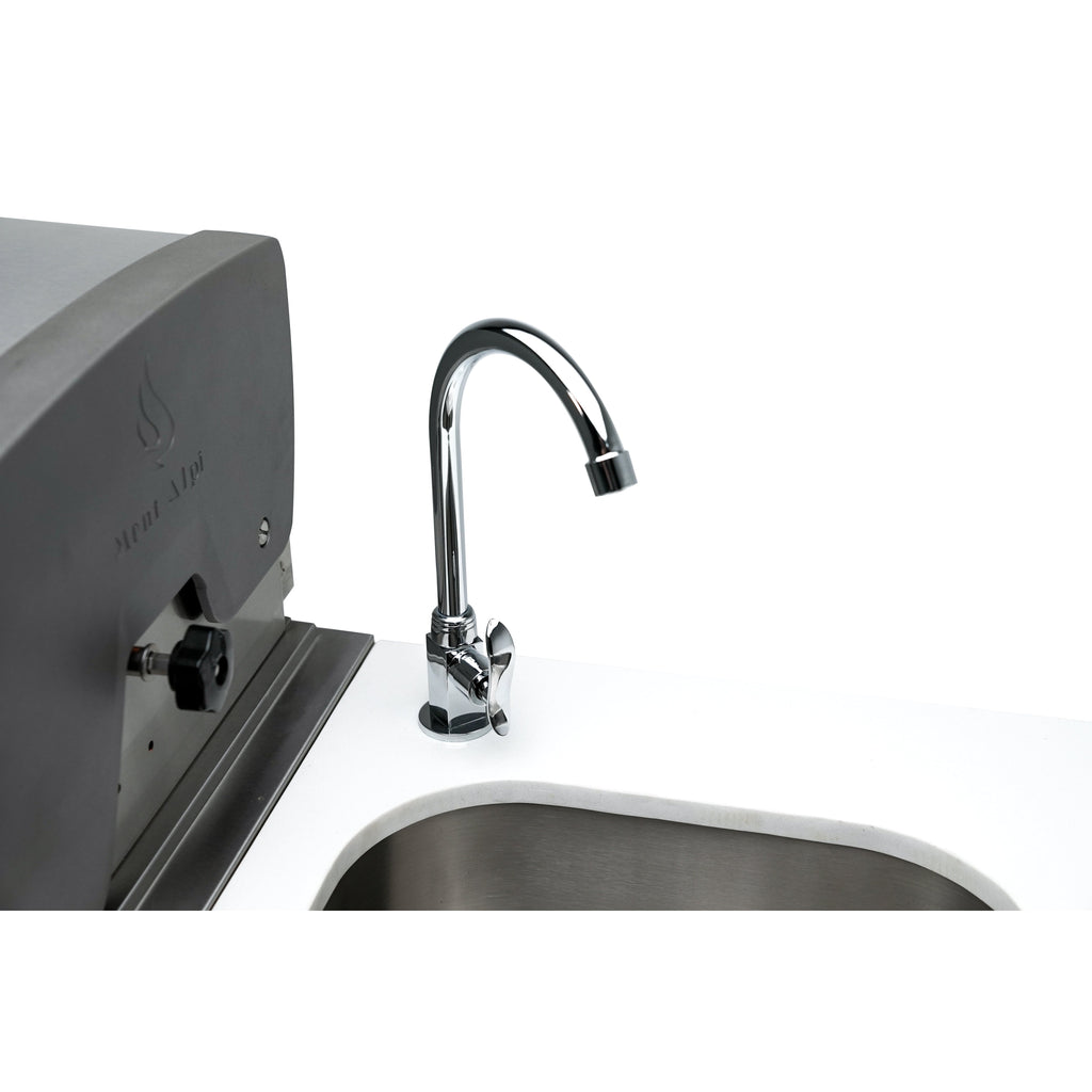 Mont Alpi 400 Deluxe BBQ Grill Island with L-Shape, Beverage Center, Kamado Module, Extra Drawer Storage & Fridge - MAi400-D90BEVFCKAMDR