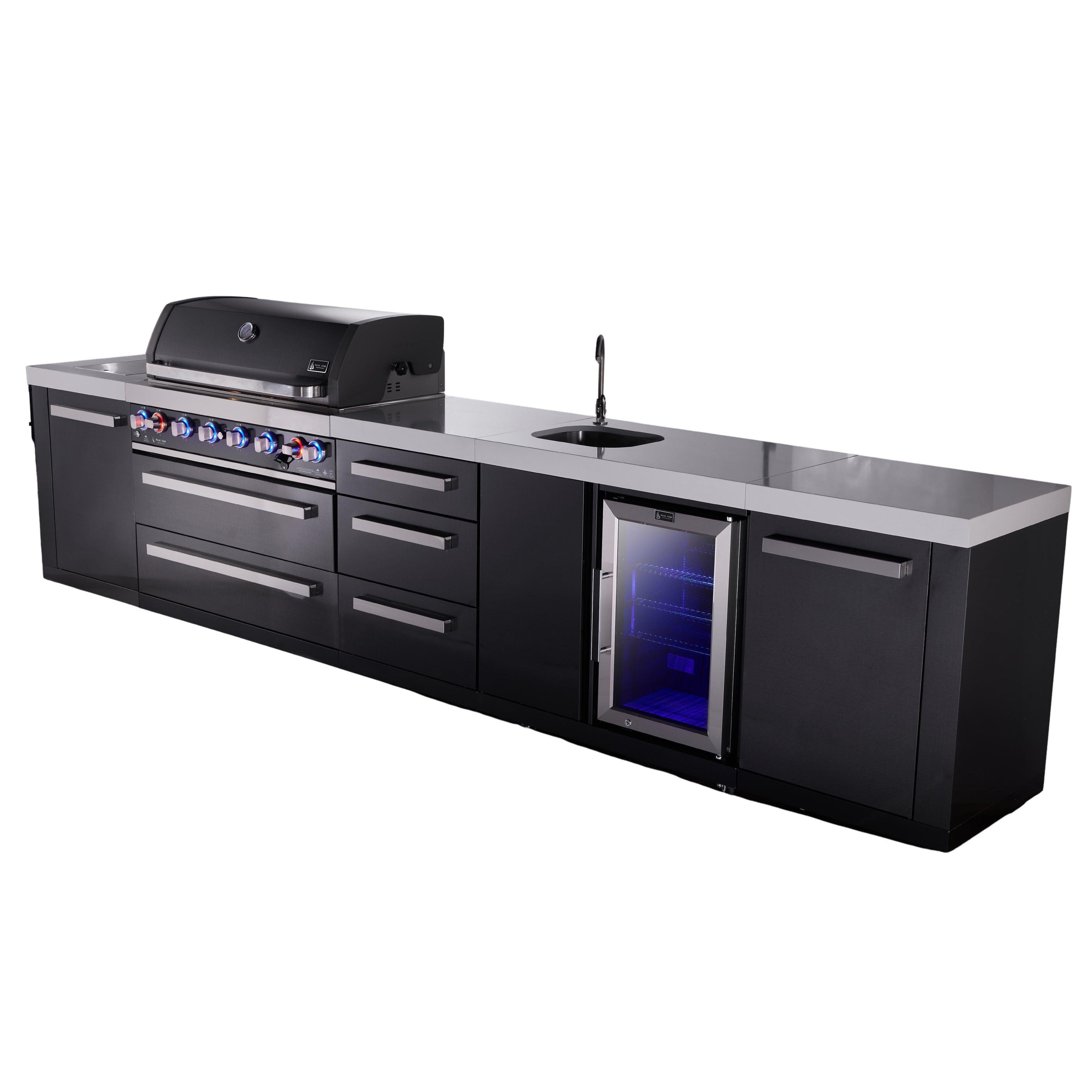 Mont Alpi 805 Black Stainless Steel BBQ Grill Island with Beverage Center & Extra Drawer Storage - MAi805-BSSBEVDR (PREORDER - Est. Ship Date Dec 15)