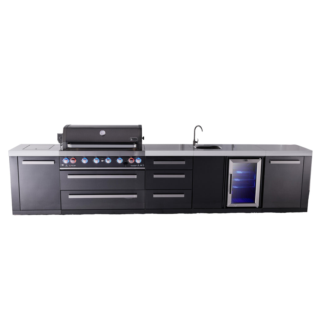 Mont Alpi 805 Black Stainless Steel BBQ Grill Island with Beverage Center & Extra Drawer Storage - MAi805-BSSBEVDR (PREORDER - Est. Ship Date Dec 15)