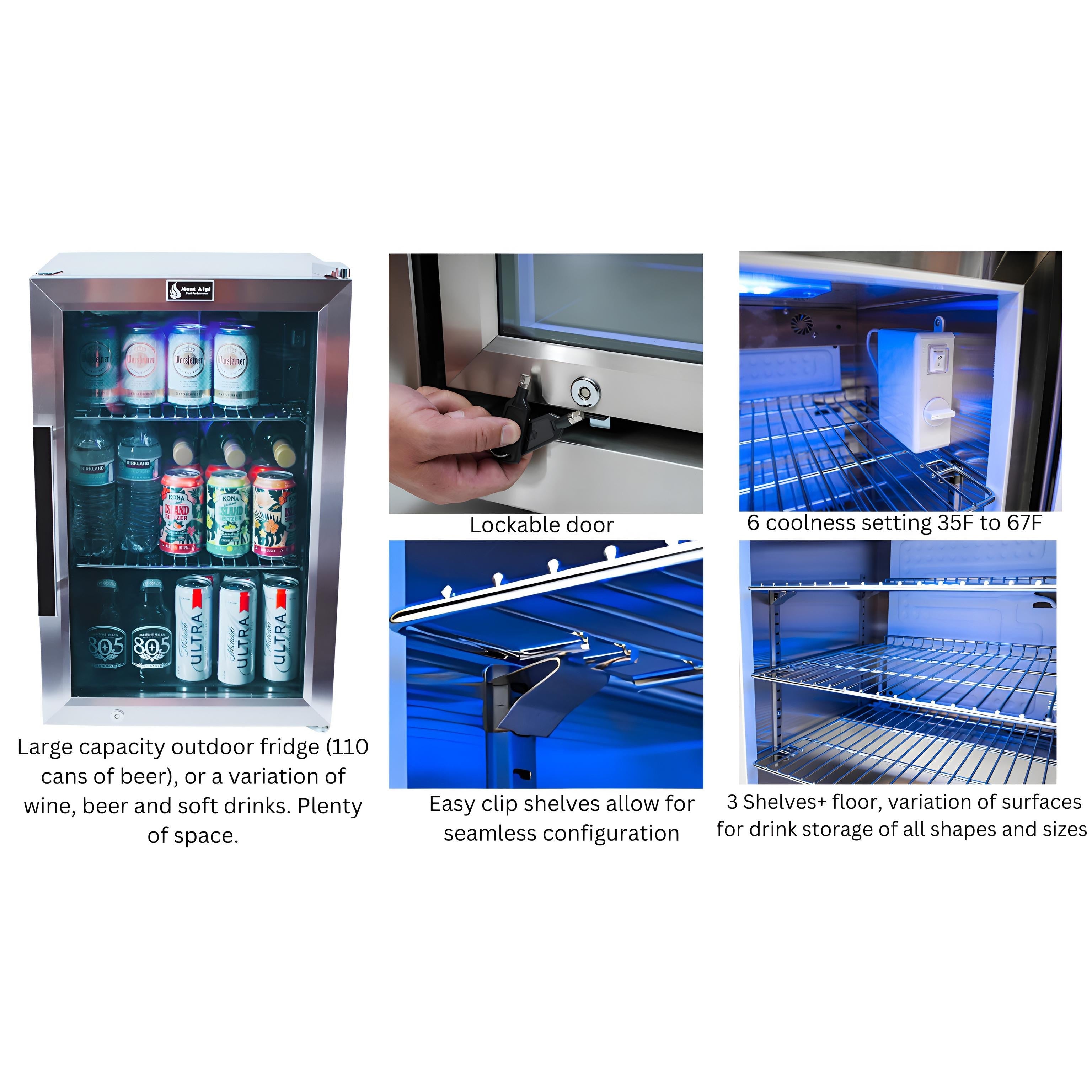 Mont Alpi 400 Deluxe BBQ Grill Island with Kegerator, Kamado Module, Extra Drawer Storage & Fridge - MAi400-DKEGFCKAMDR