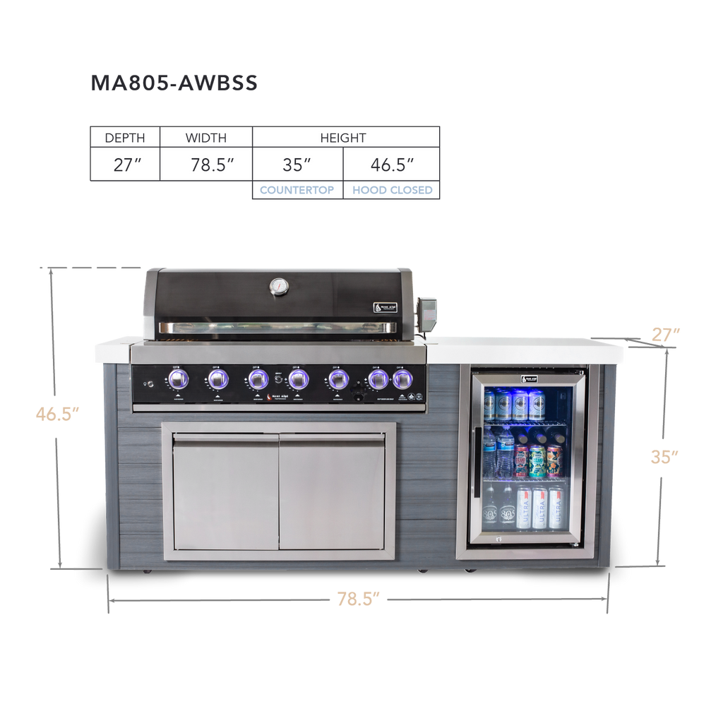 Mont Alpi Artwood 6-Burner Black Stainless Steel BBQ Grill Island - MA805-AWBSS