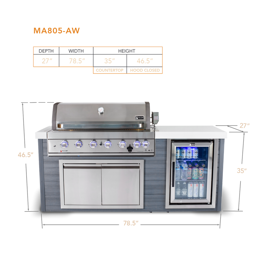 Mont Alpi Artwood 6-Burner Stainless Steel BBQ Grill Island - MA805-AW