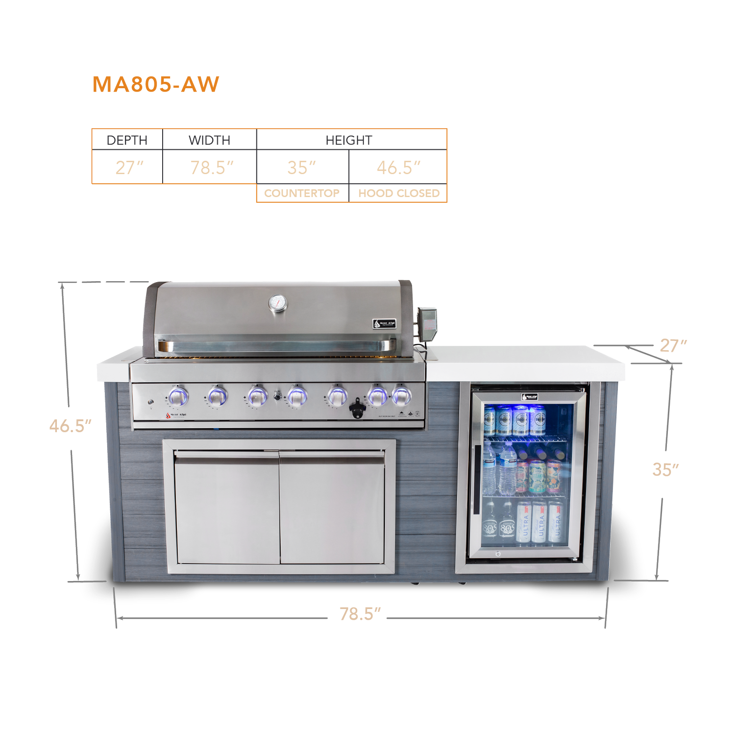 Mont Alpi Artwood 6-Burner Stainless Steel BBQ Grill Island - MA805-AW