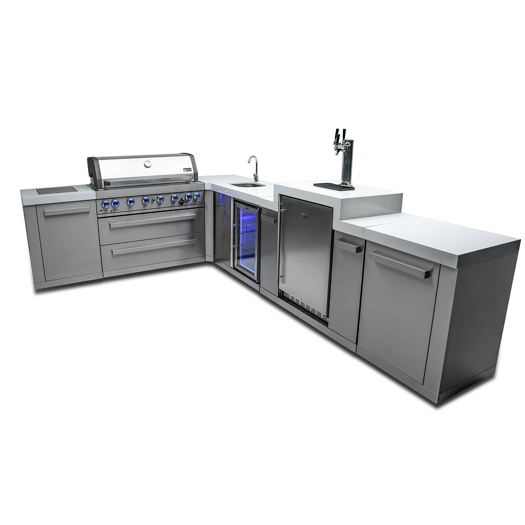 Mont Alpi 805 BBQ Grill Island with L-Shape, Kegerator & Beverage Center - MAi805-90KEGBEV