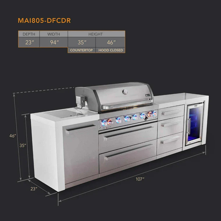 Mont Alpi 805 Deluxe BBQ Grill Island with Extra Drawer Storage & Fridge - MAi805-DFCDR