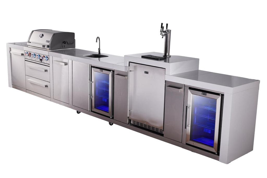 Mont Alpi 400 Deluxe BBQ Grill Island with Beverage Center, Kegerator, Extra Storage & Fridge - MAi400-DKEGBEVFCXL