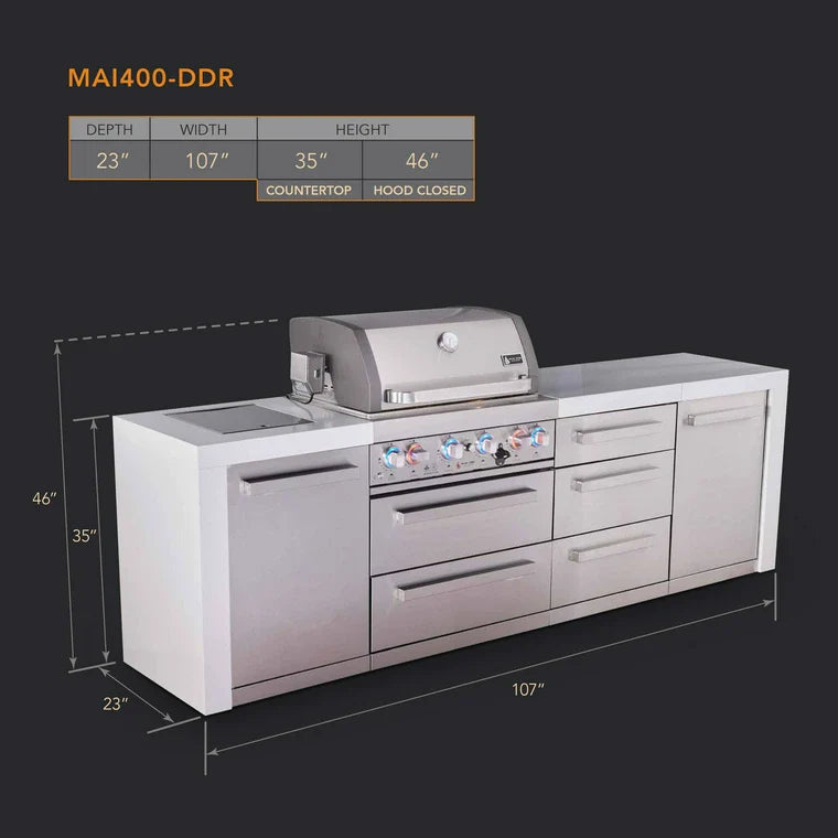 Mont Alpi 400 Deluxe BBQ Grill Island with Extra Drawer Storage - MAi400-DDR