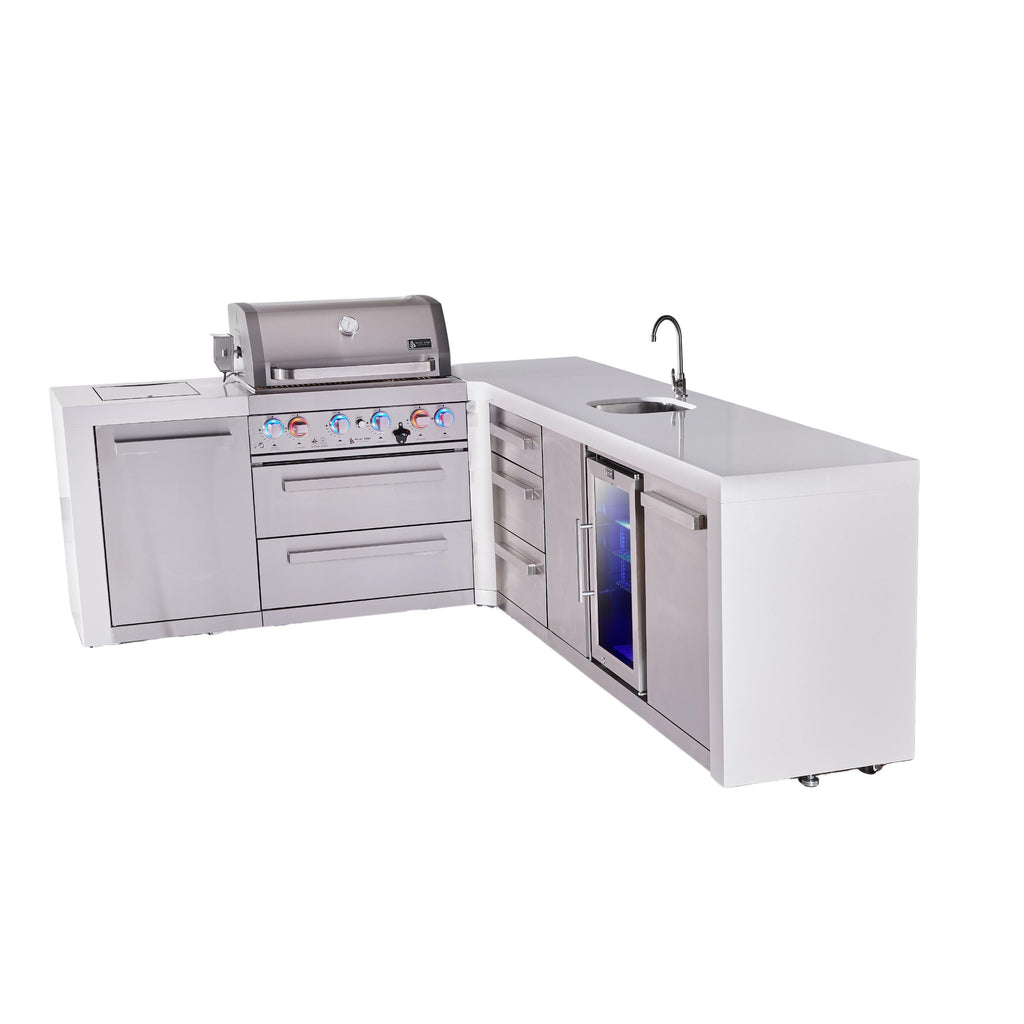 Mont Alpi 400 Deluxe BBQ Grill Island with L-Shape, Beverage Center & Extra Drawer Storage - MAi400-D90BEVDR