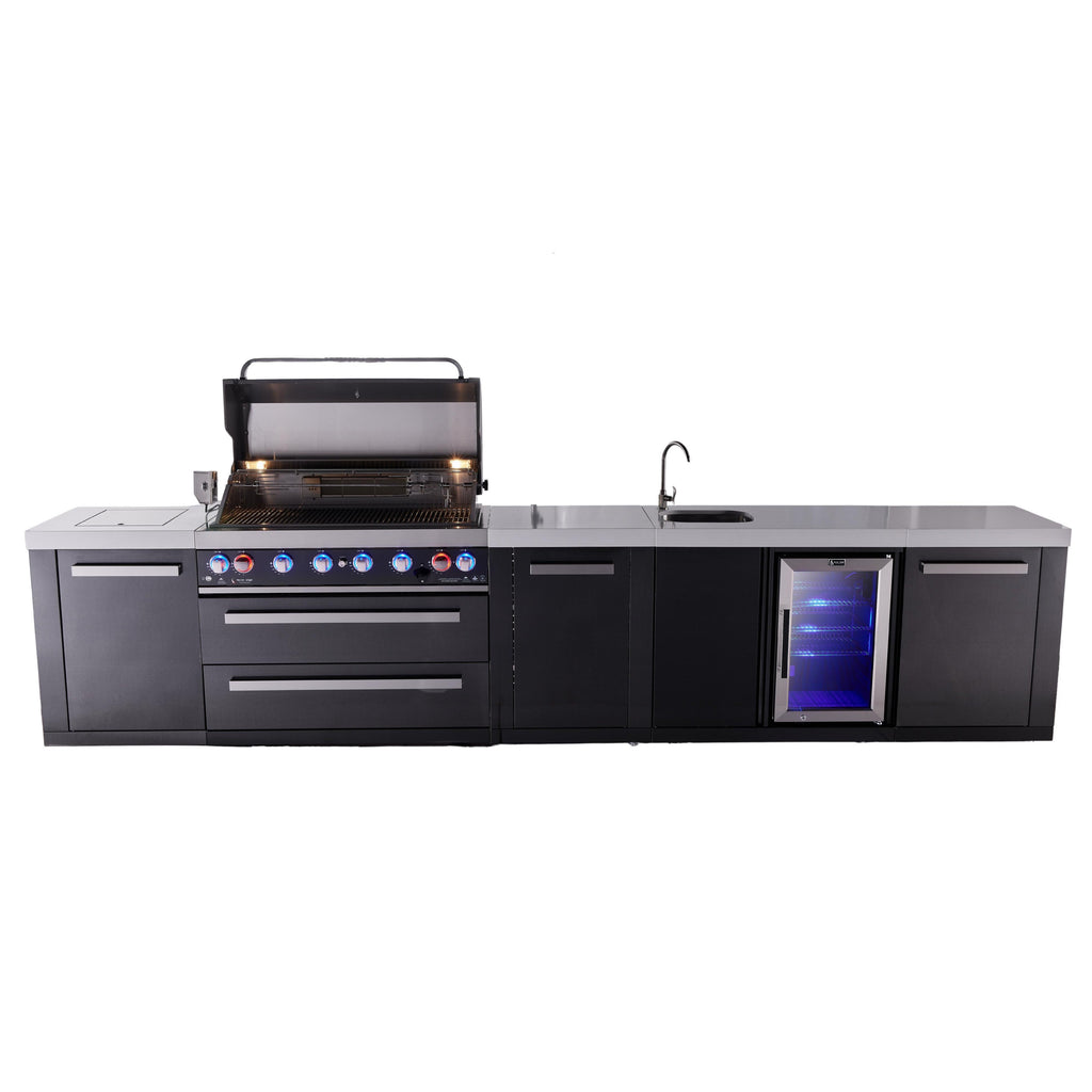 Mont Alpi 805 Black Stainless Steel BBQ Grill Island with Beverage Center & Extra Storage - MAi805-BSSBEVXL