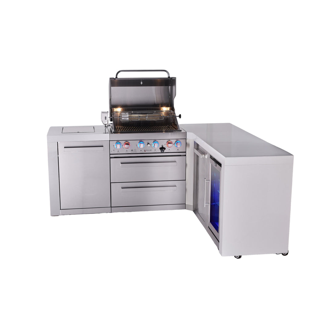 Mont Alpi 400 Deluxe BBQ Grill Island with L-Shape, Extra Storage & Fridge - MAi400-D90FCXL