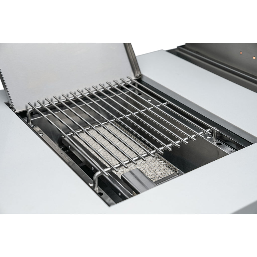 Mont Alpi 400 Deluxe BBQ Grill Island with L-Shape, Beverage Center, Kamado Module, Extra Storage & Fridge - MAi400-D90BEVFCKAMXL