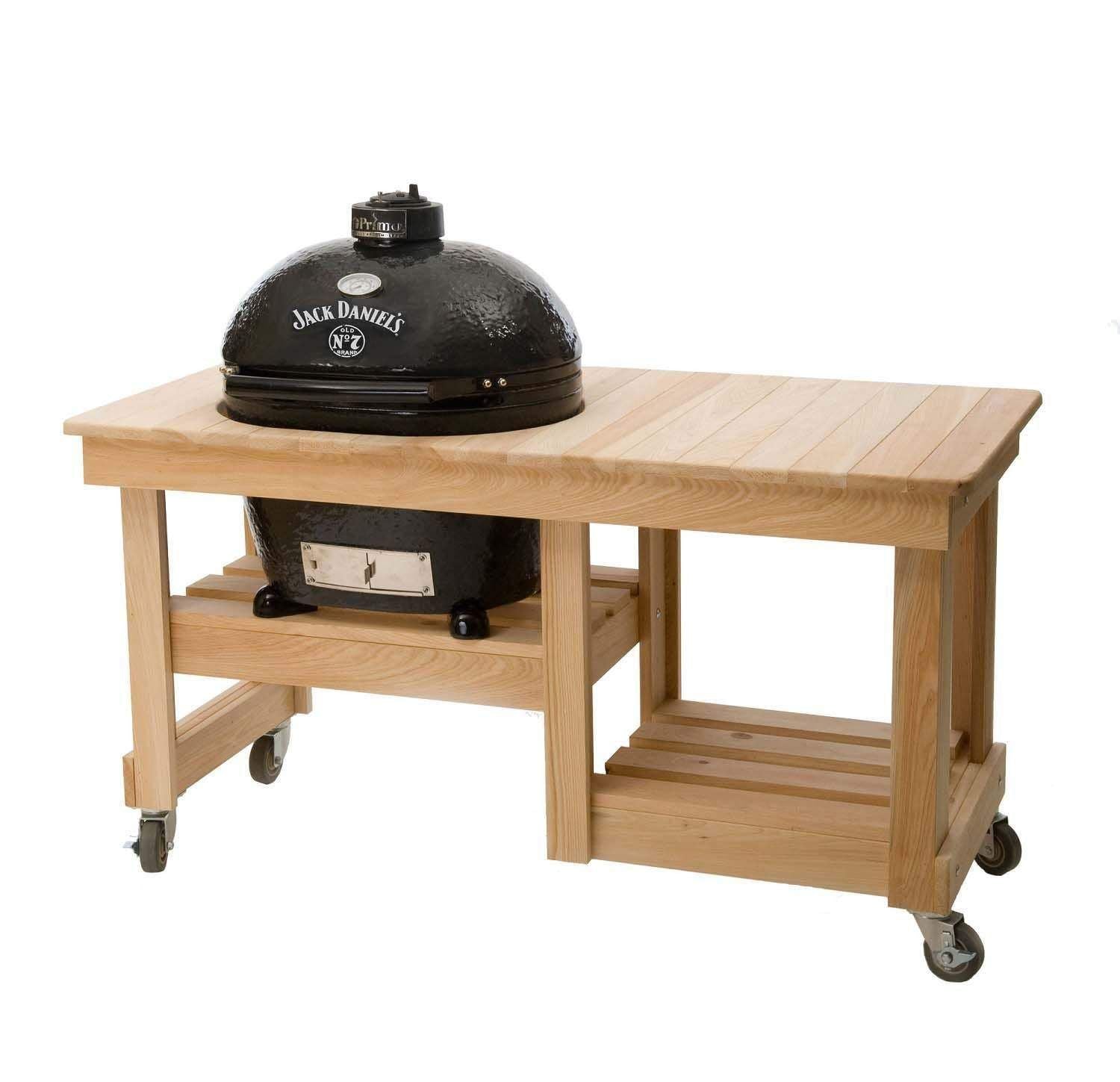 Primo Oval XL 400 Ceramic Kamado Grill on Table - Jack Daniels