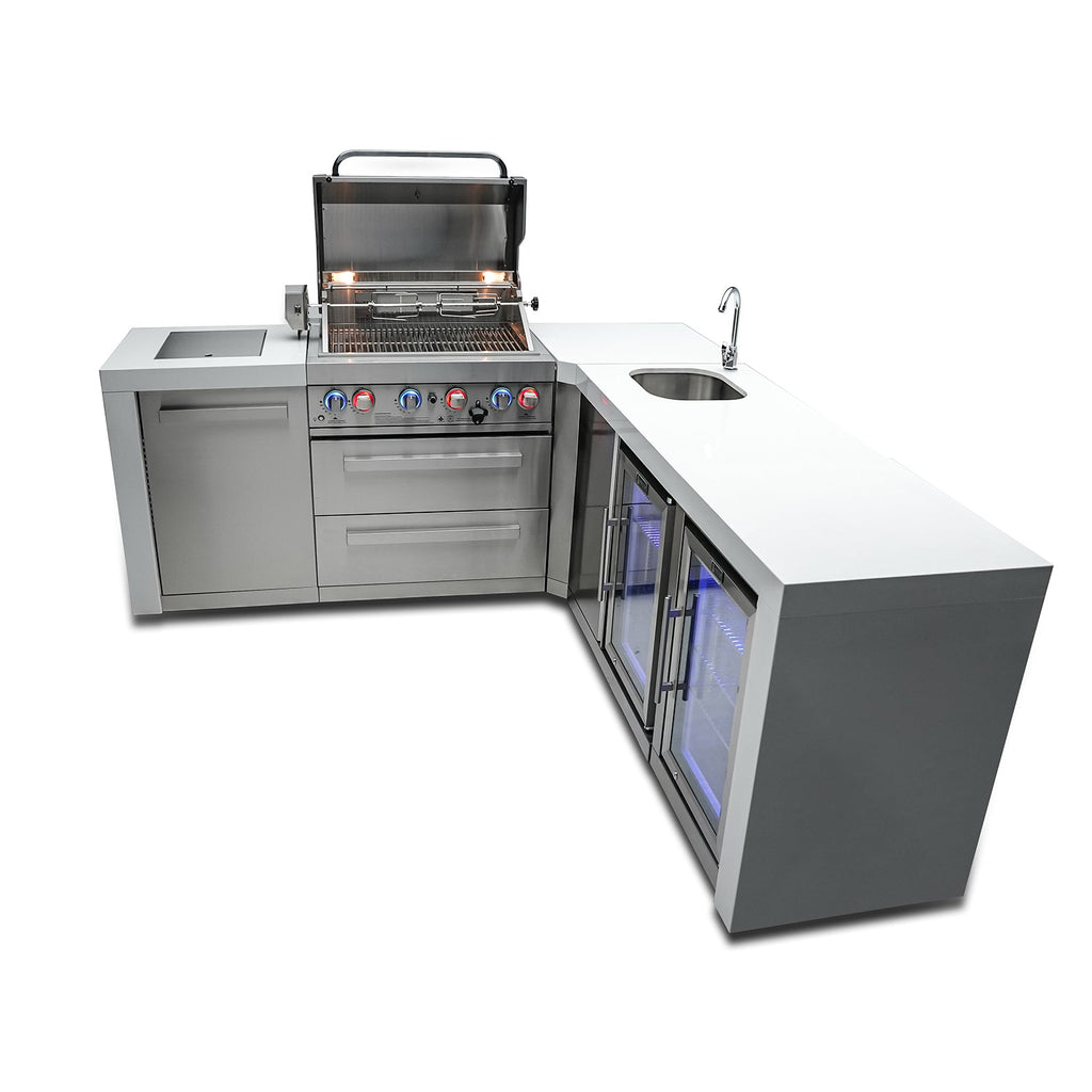 Mont Alpi 400 Deluxe BBQ Grill Island with L-Shape, Beverage Center & Fridge - MAi400-D90BEVFC