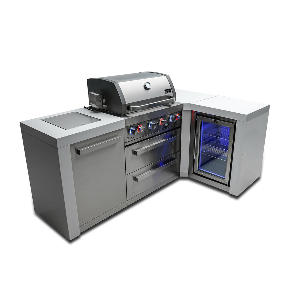 Mont Alpi 400 Deluxe BBQ Grill Island with L-Shape & Fridge Cabinet - MAi400-D90FC