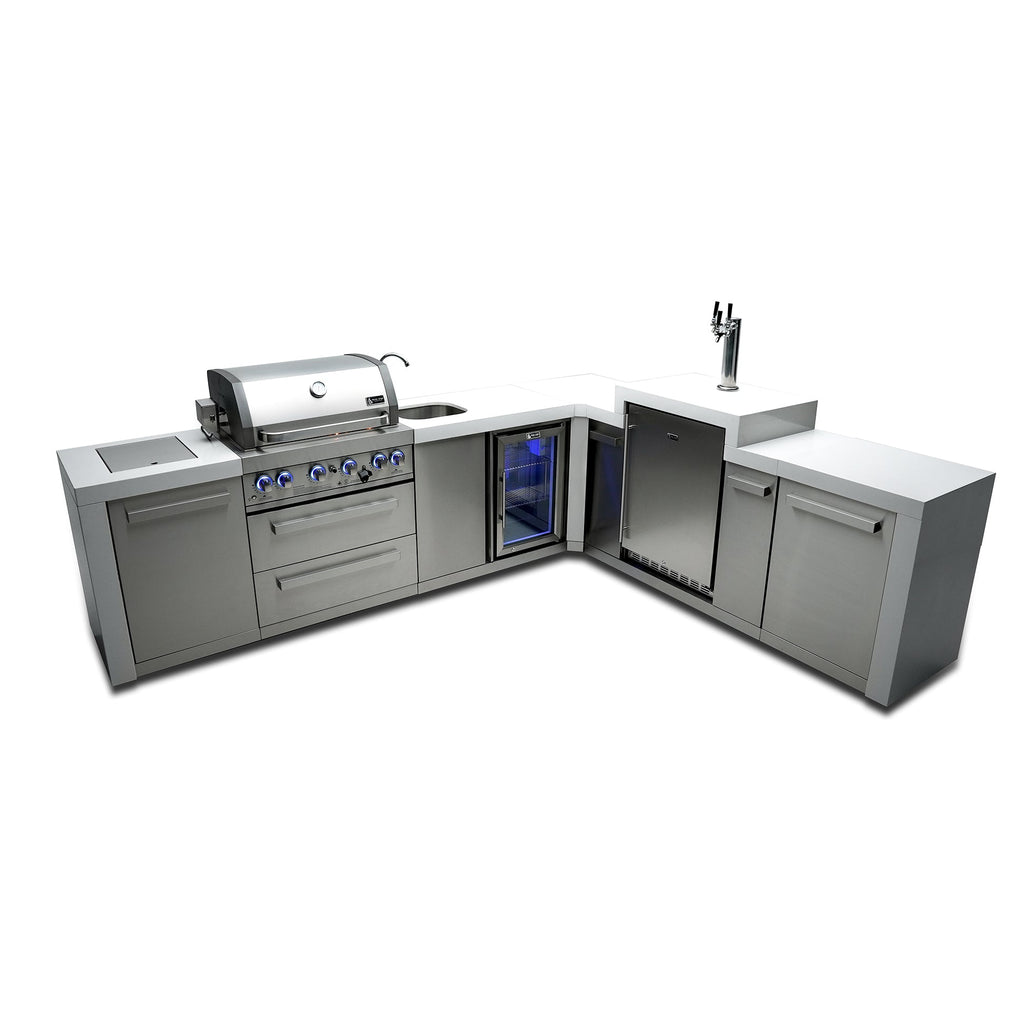 Mont Alpi 400 Deluxe BBQ Grill Island with L-Shape, Kegerator & Beverage Center - MAI400-D90KEGBEV
