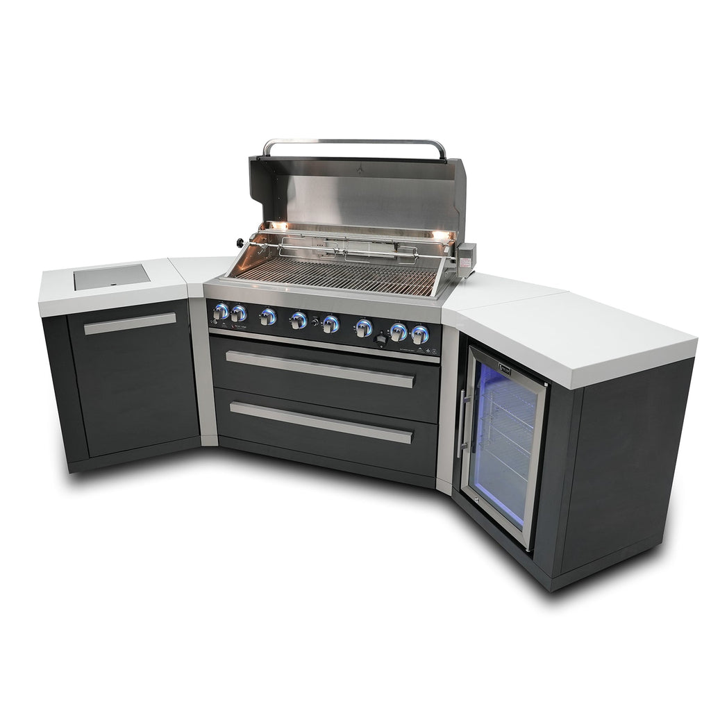 Mont Alpi 805 Black Stainless Steel BBQ Grill Island with V-Shape & Fridge - MAi805-BSS45FC