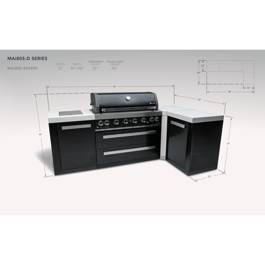 Mont Alpi 805 Black Stainless Steel BBQ Grill Island with L-Shape - MAi805-BSS90C