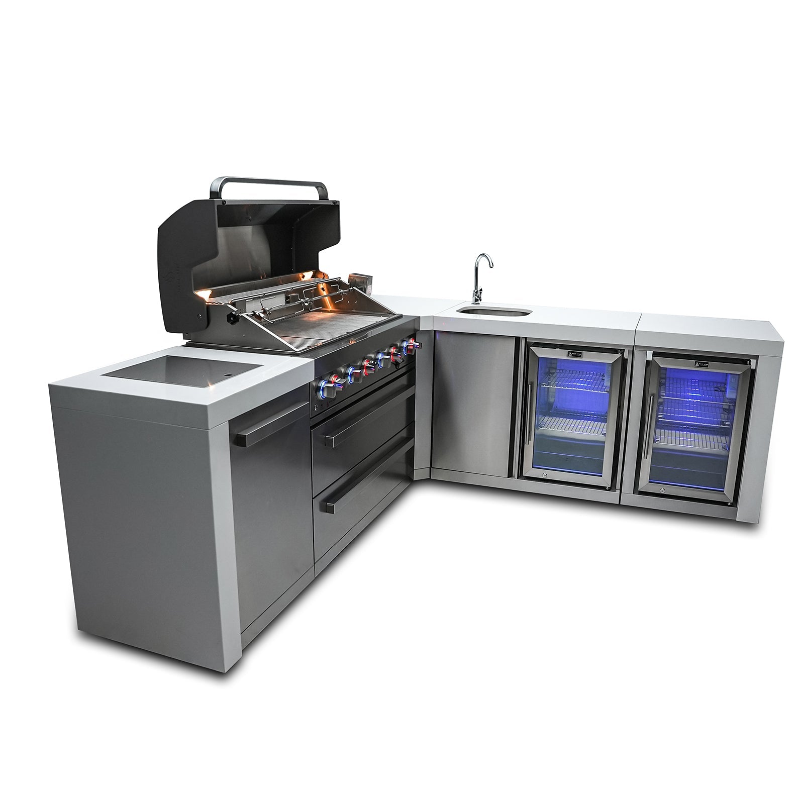 Mont Alpi 805 Deluxe BBQ Grill Island with L-Shape Beverage Center & Fridge - MAi805-D90BEVFC