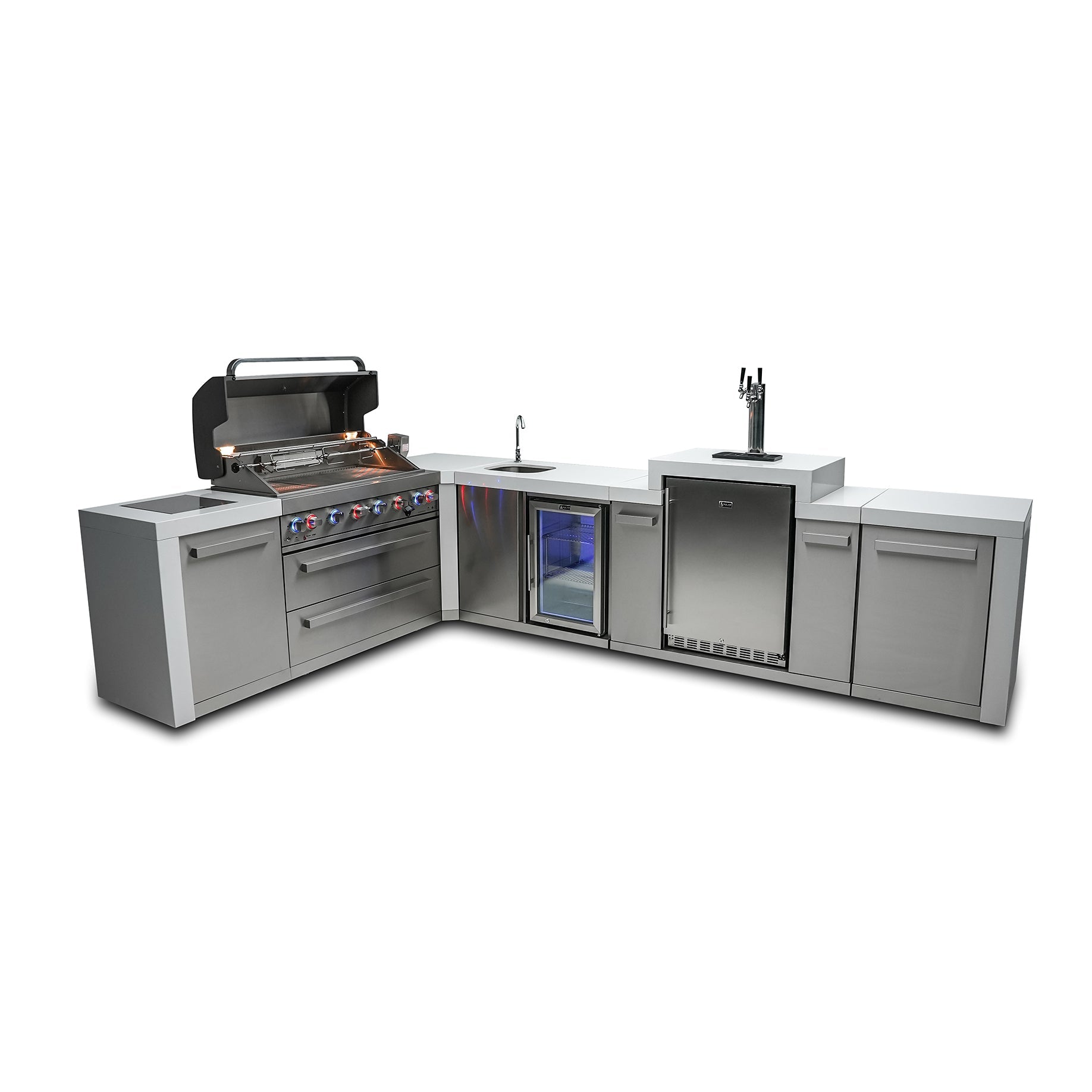 Mont Alpi 805 Deluxe BBQ Grill Island with L-Shape, Kegerator & Beverage Center - MAi805-D90KEGBEV