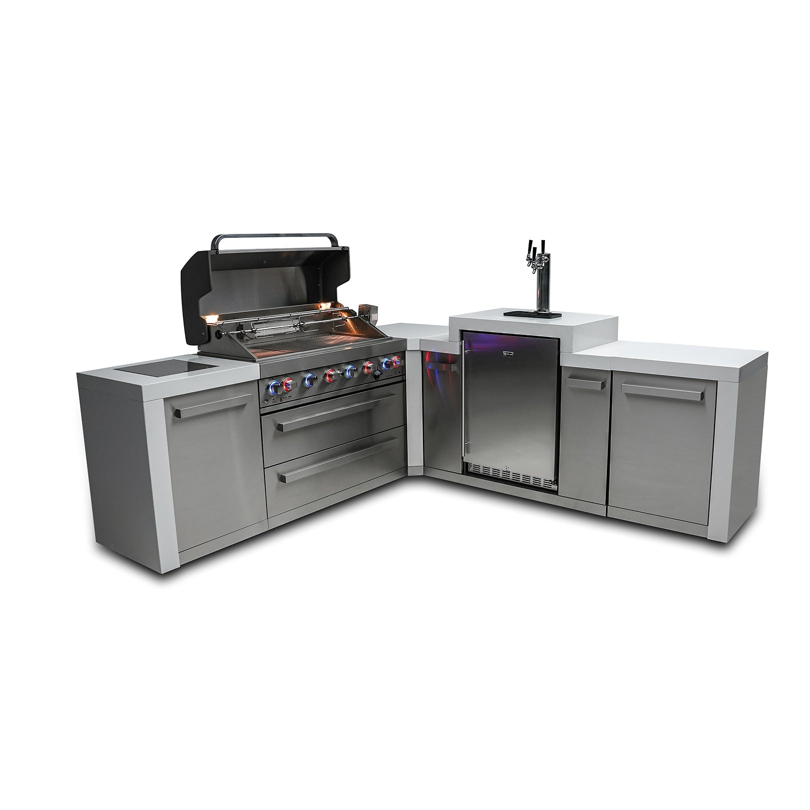 Mont Alpi 805 Deluxe BBQ Grill Island with L-Shape & Kegerator - MAi805-D90KEG