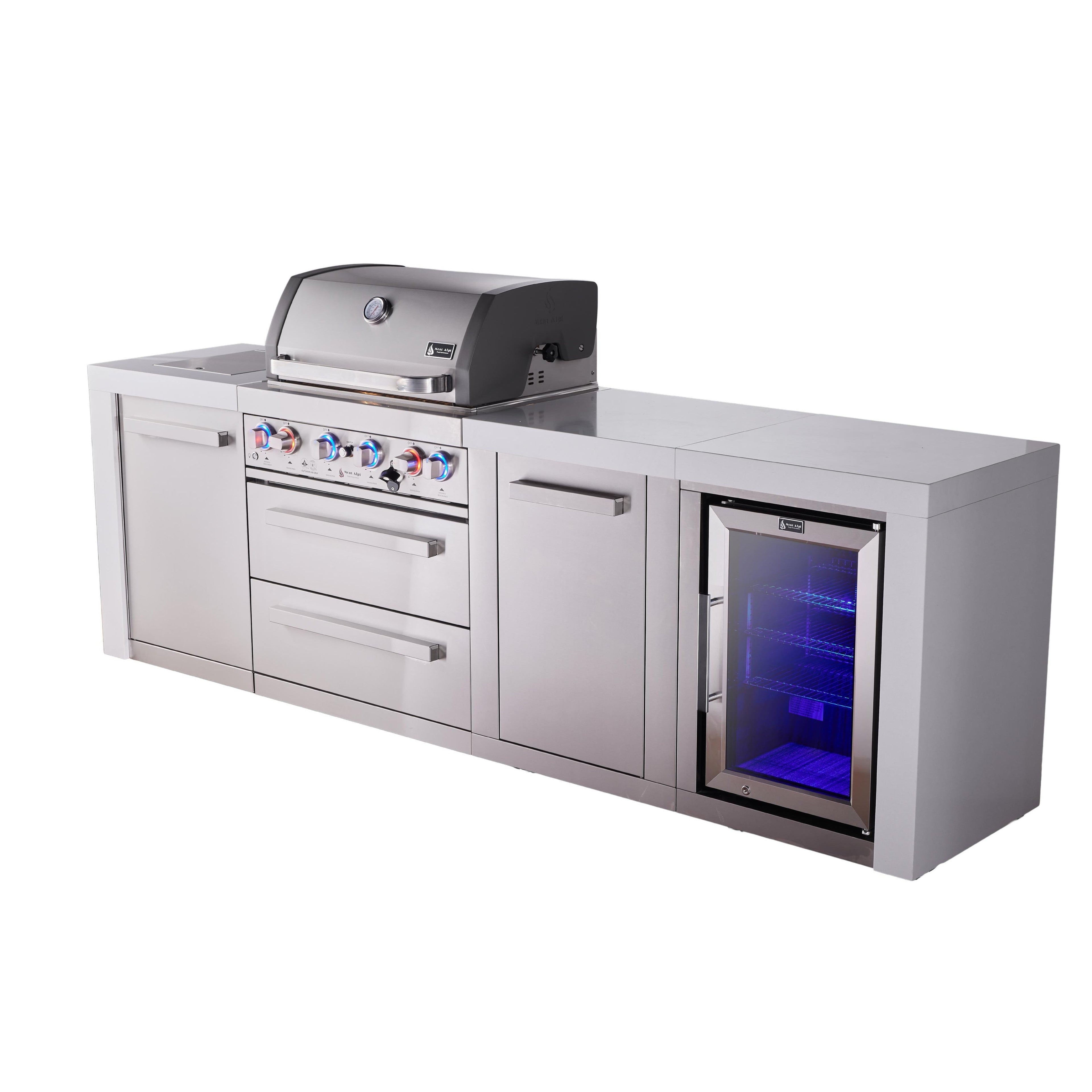 Mont Alpi 400 Deluxe BBQ Grill Island with Extra Storage & Fridge - MAi400-DFCXL