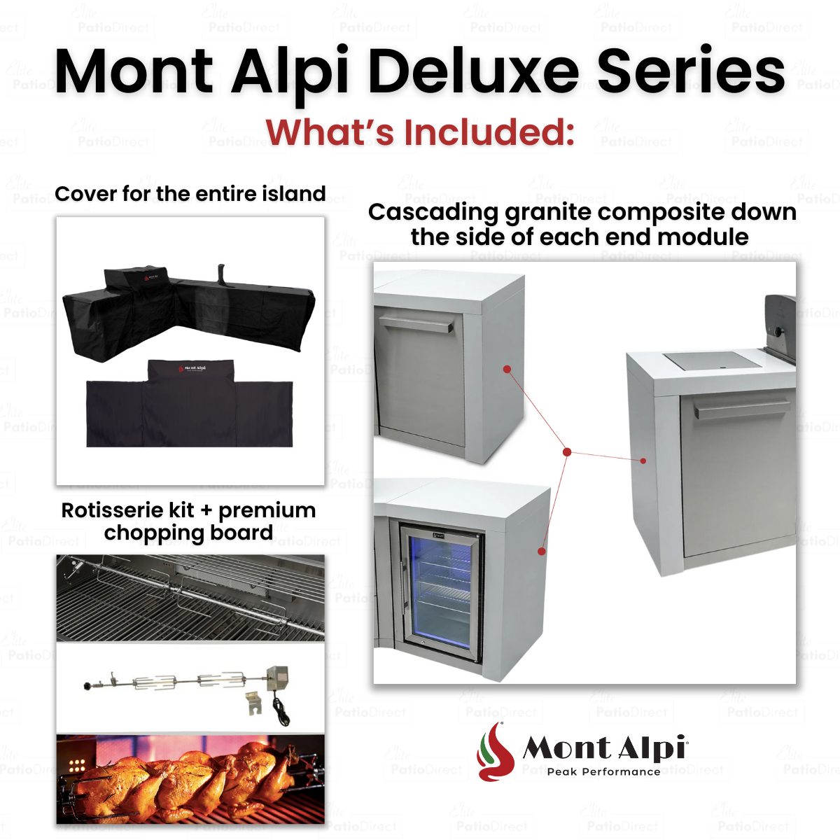 Mont Alpi 400 Deluxe BBQ Grill Island with L-Shape, Kegerator, Beverage Center & Fridge Cabinet - MAi400-D90KEGBEVFC