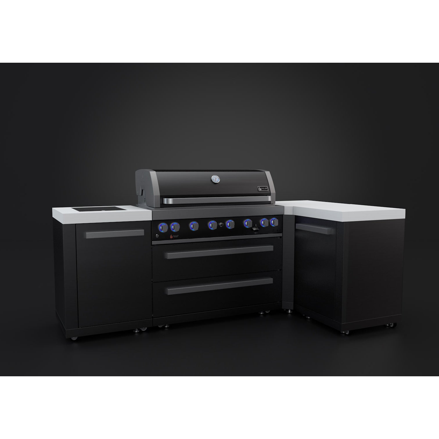 Mont Alpi 805 Black Stainless Steel BBQ Grill Island with L-Shape - MAi805-BSS90C