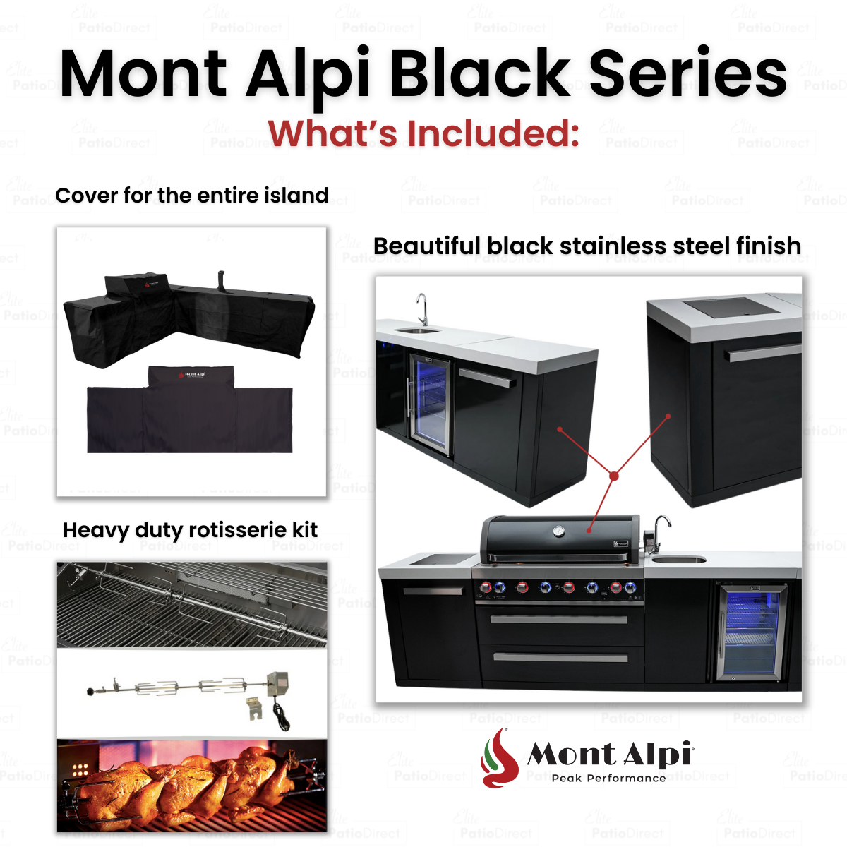Mont Alpi 805 Black Stainless Steel BBQ Grill Island with L-Shape & Beverage Center - MAi805-BSS90BEV