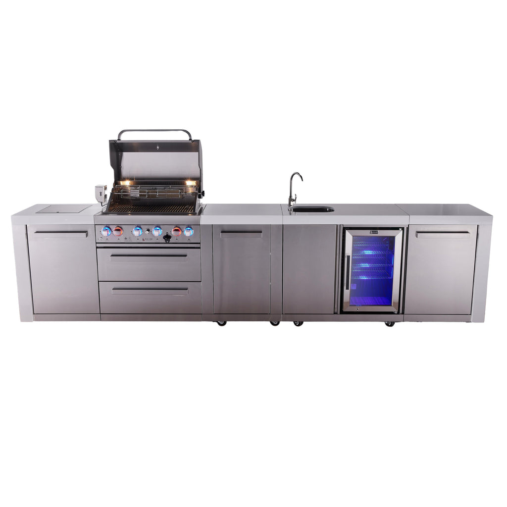 Mont Alpi 400 Deluxe BBQ Grill Island with Beverage Center & Extra Storage - MAi400-DBEVXL