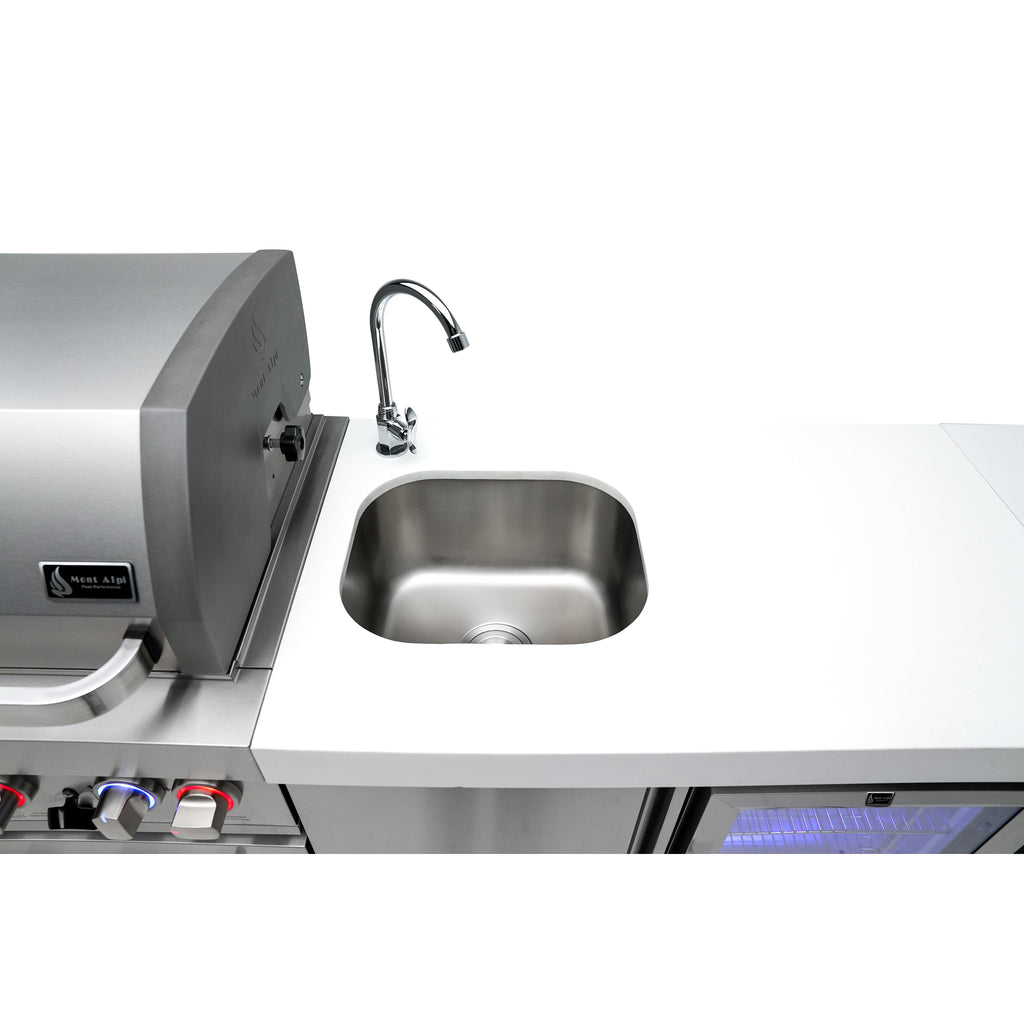 Mont Alpi 400 Deluxe BBQ Grill Island with L-Shape, Beverage Center, Extra Drawer Storage & Fridge - MAi400-D90BEVFCDR