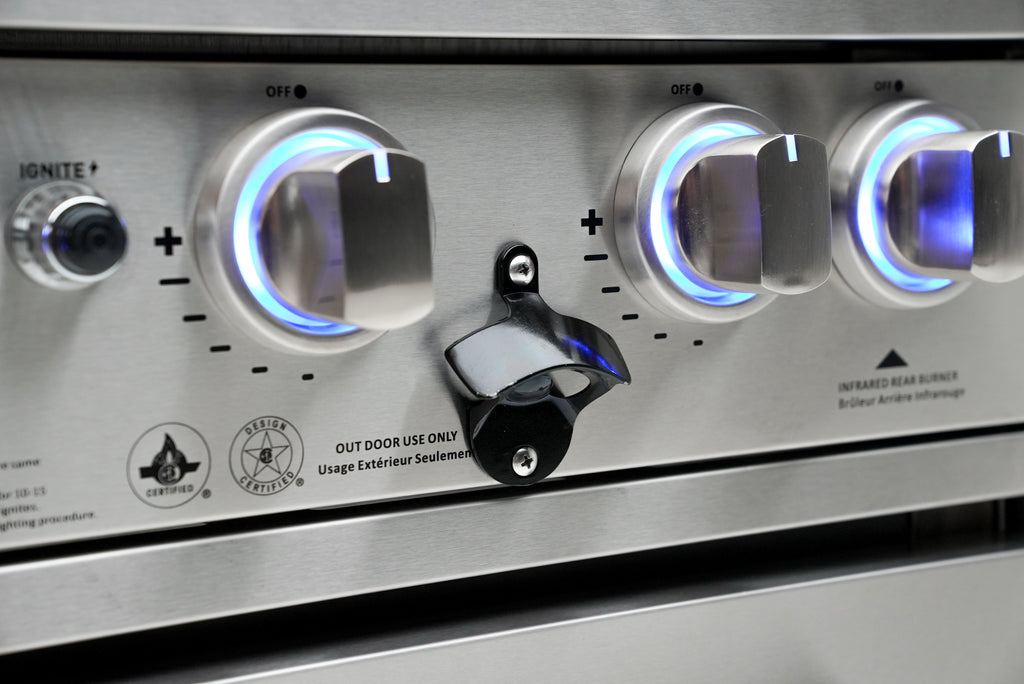 Mont Alpi 400 Deluxe BBQ Grill Island with L-Shape, Kegerator, Kamado Module, & Extra Drawer Storage - MAi400-D90KEGKAMDR