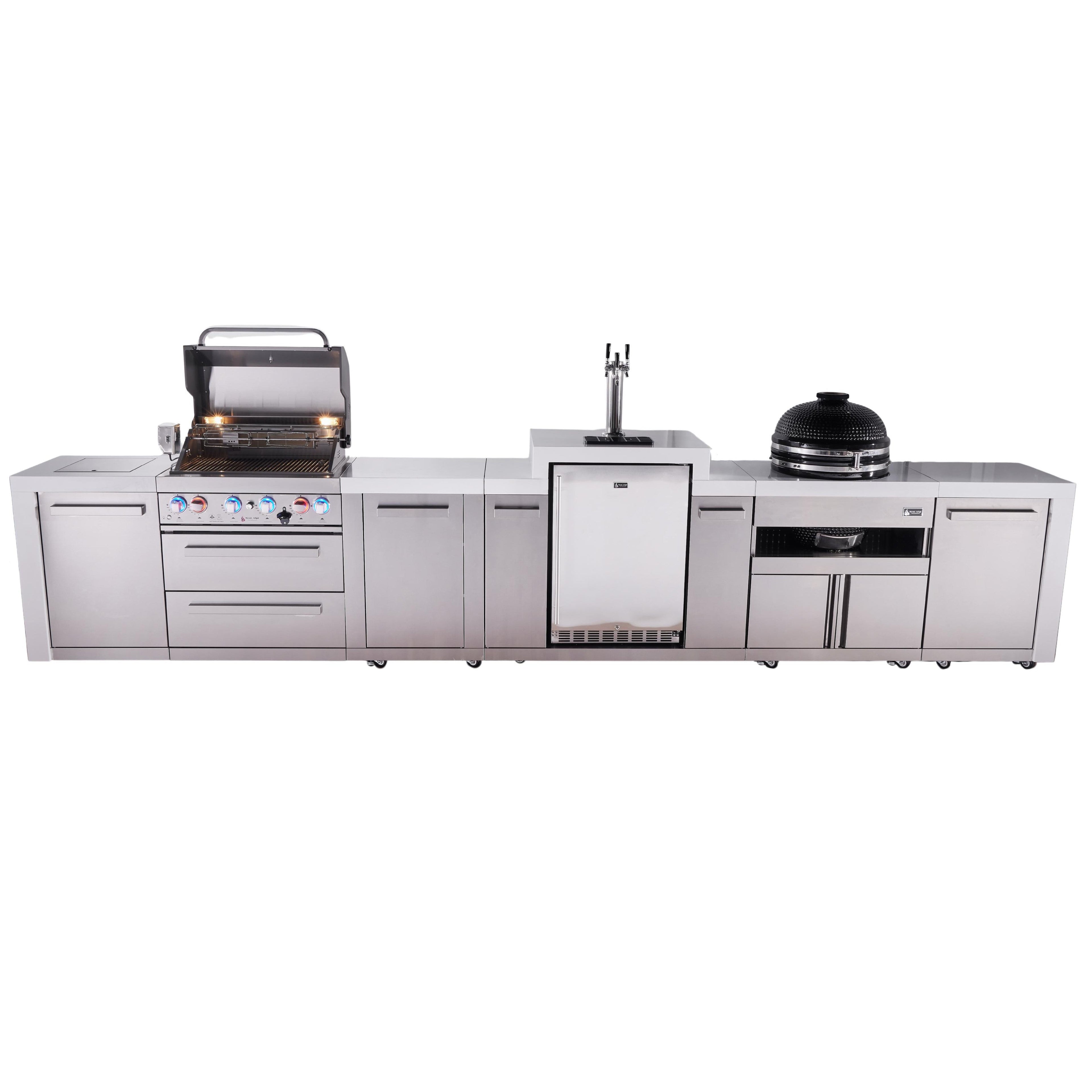 Mont Alpi 400 Deluxe BBQ Grill Island with Kegerator, Kamado Module & Extra Storage - MAi400D-DKEGKAMXL