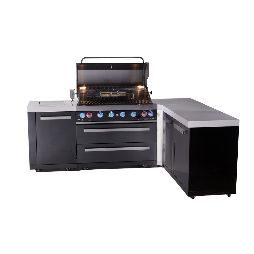 Mont Alpi 805 Black Stainless Steel BBQ Grill Island with L-Shape & Extra Storage - MAi805-BSS90XL