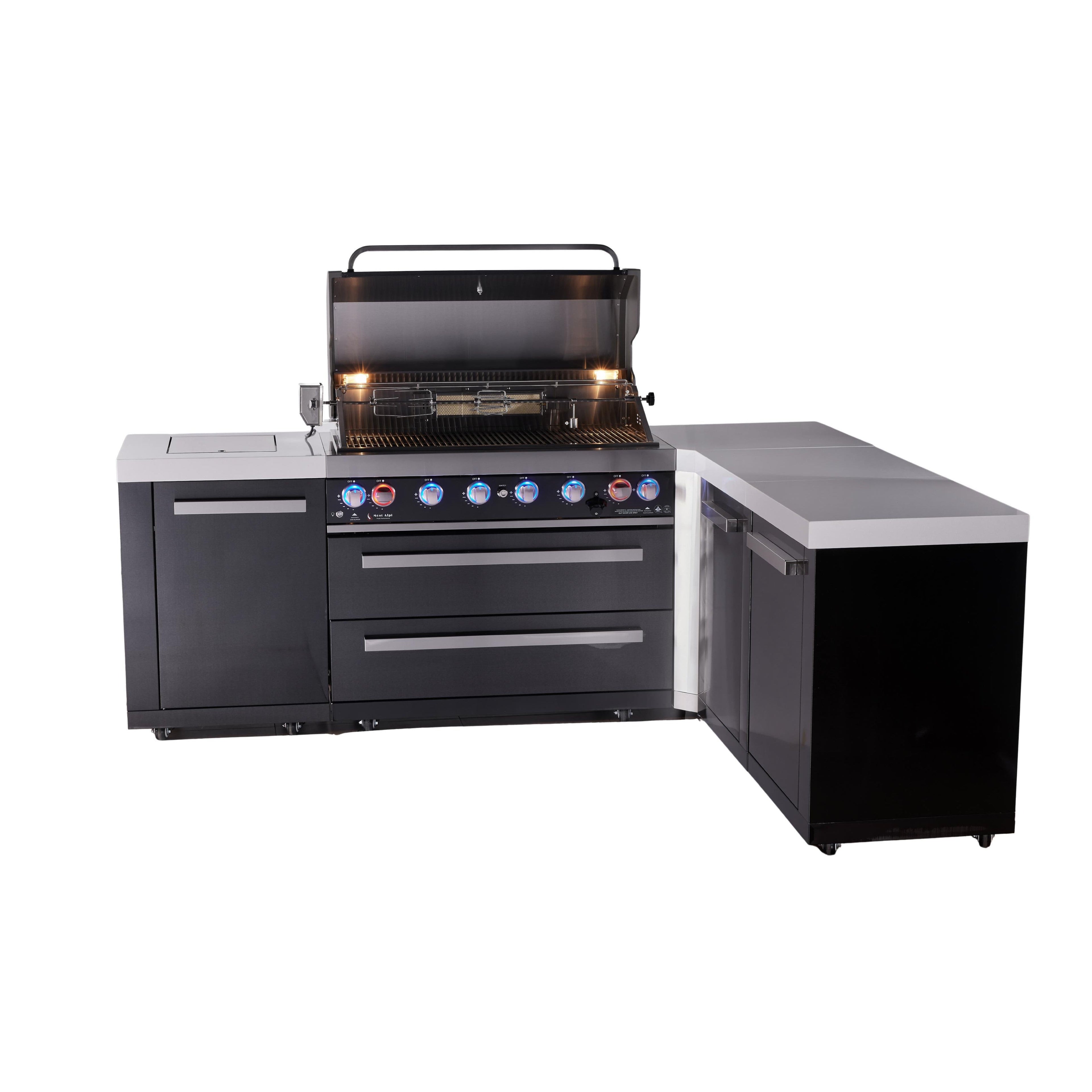 Mont Alpi 805 Black Stainless Steel BBQ Grill Island with L-Shape & Extra Storage - MAi805-BSS90XL