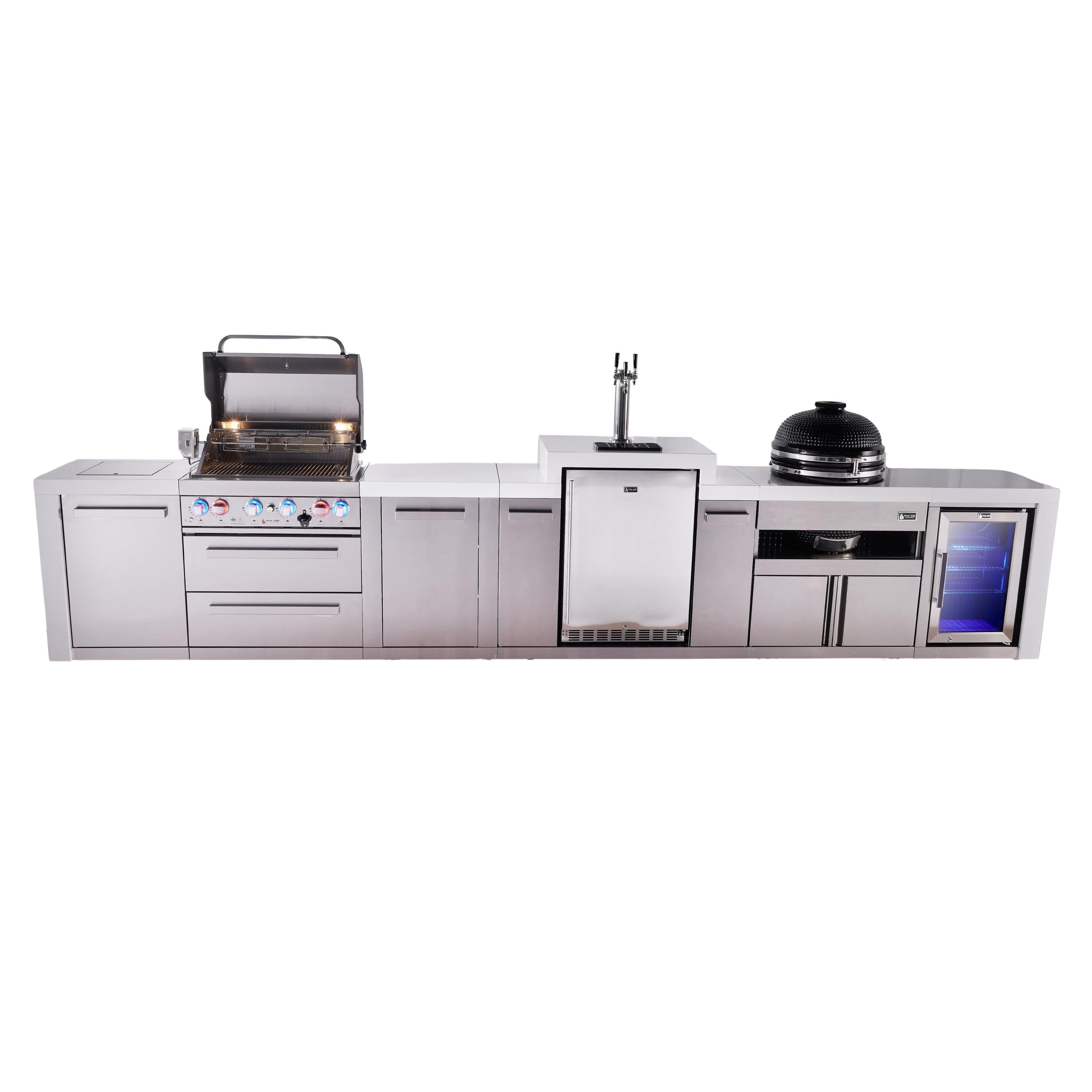 Mont Alpi 400 Deluxe BBQ Grill Island with Kegerator, Kamado Module, Extra Storage & Fridge - MAi400-DKEGKAMFCXL